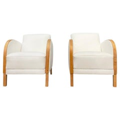 20th Century White Danish Art Deco Pair of Vintage Birchwood Club Chairs