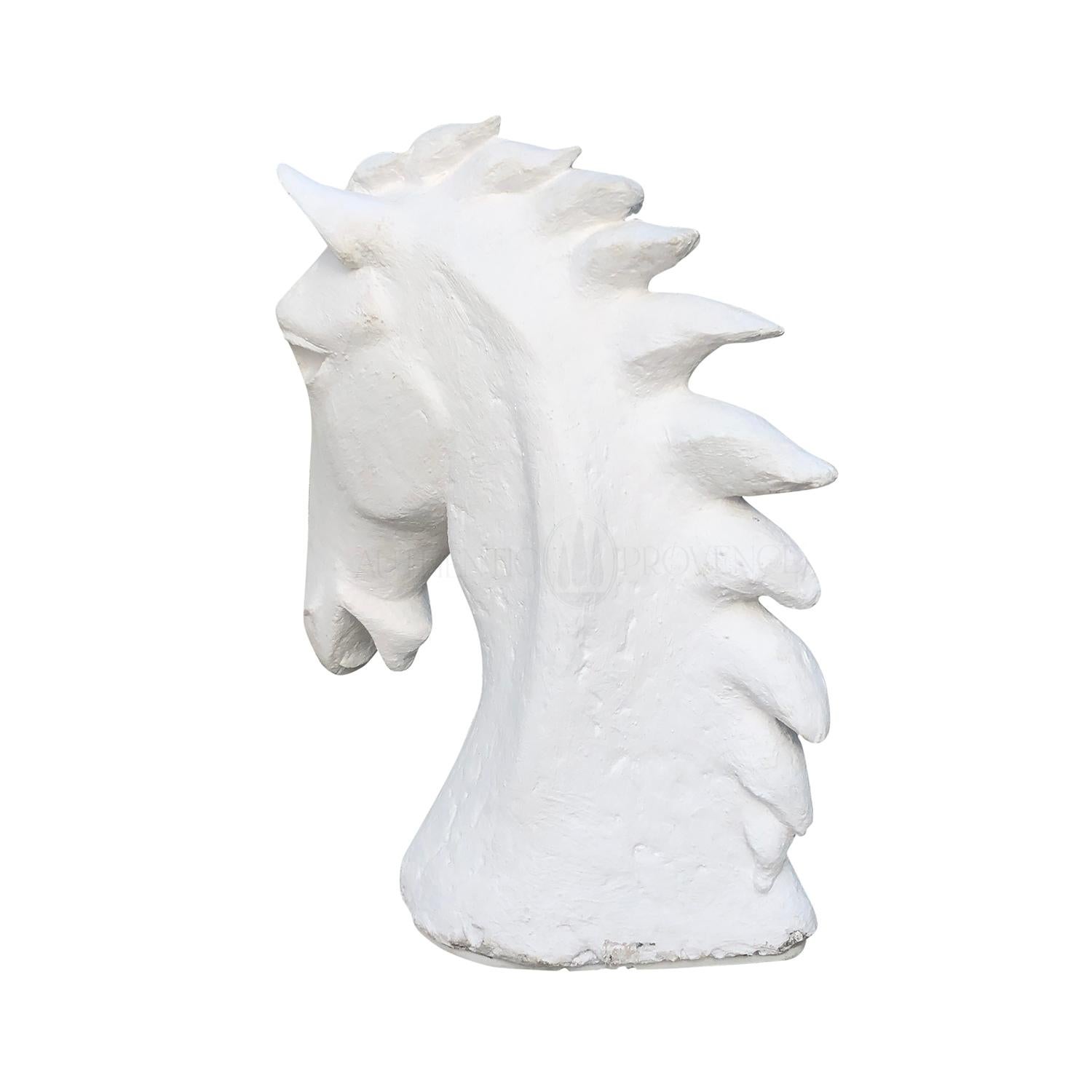 Mid-Century Modern 20th Century White French Art Deco Plaster Horse, Vintage Parisian Décor Head For Sale