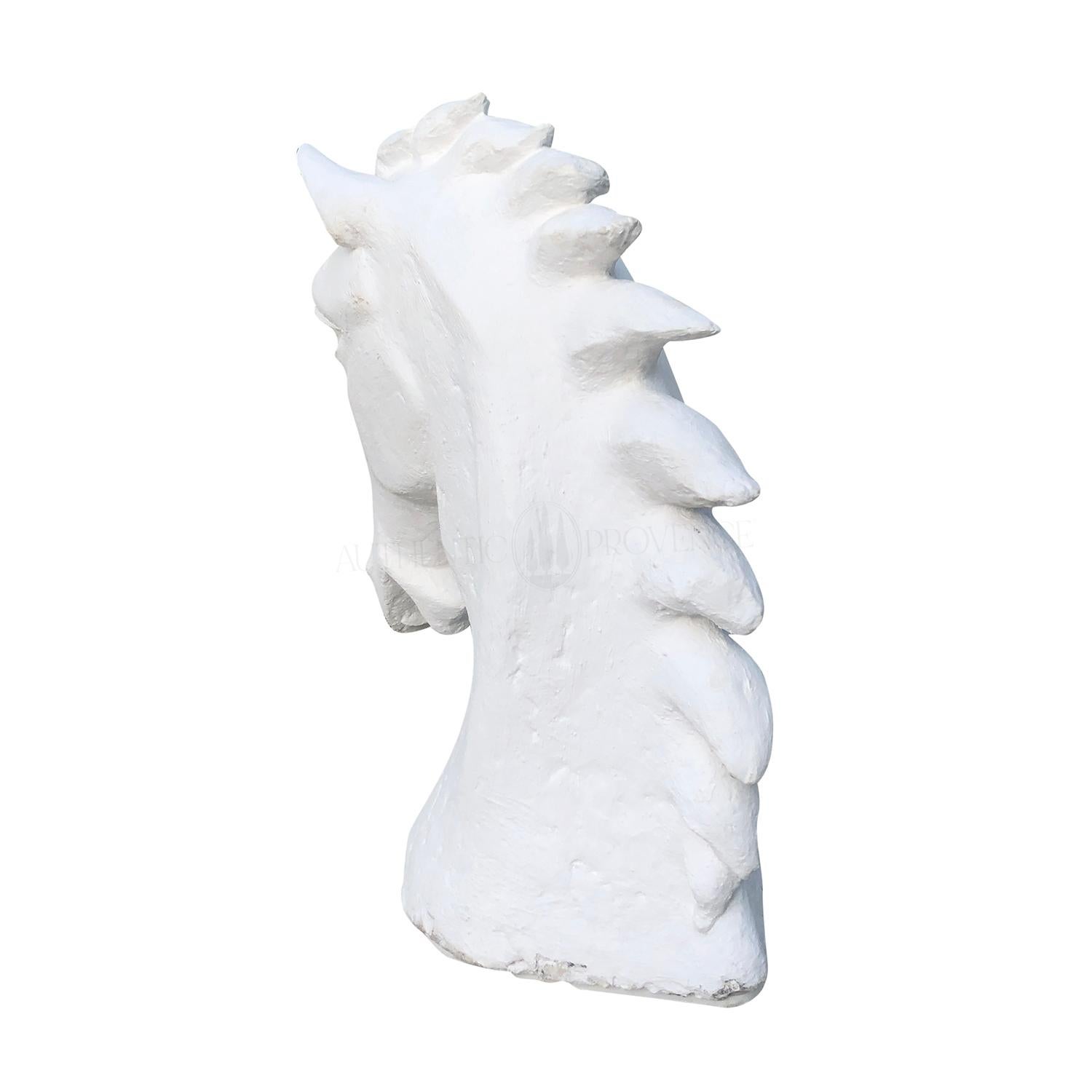 Hand-Crafted 20th Century White French Art Deco Plaster Horse, Vintage Parisian Décor Head For Sale