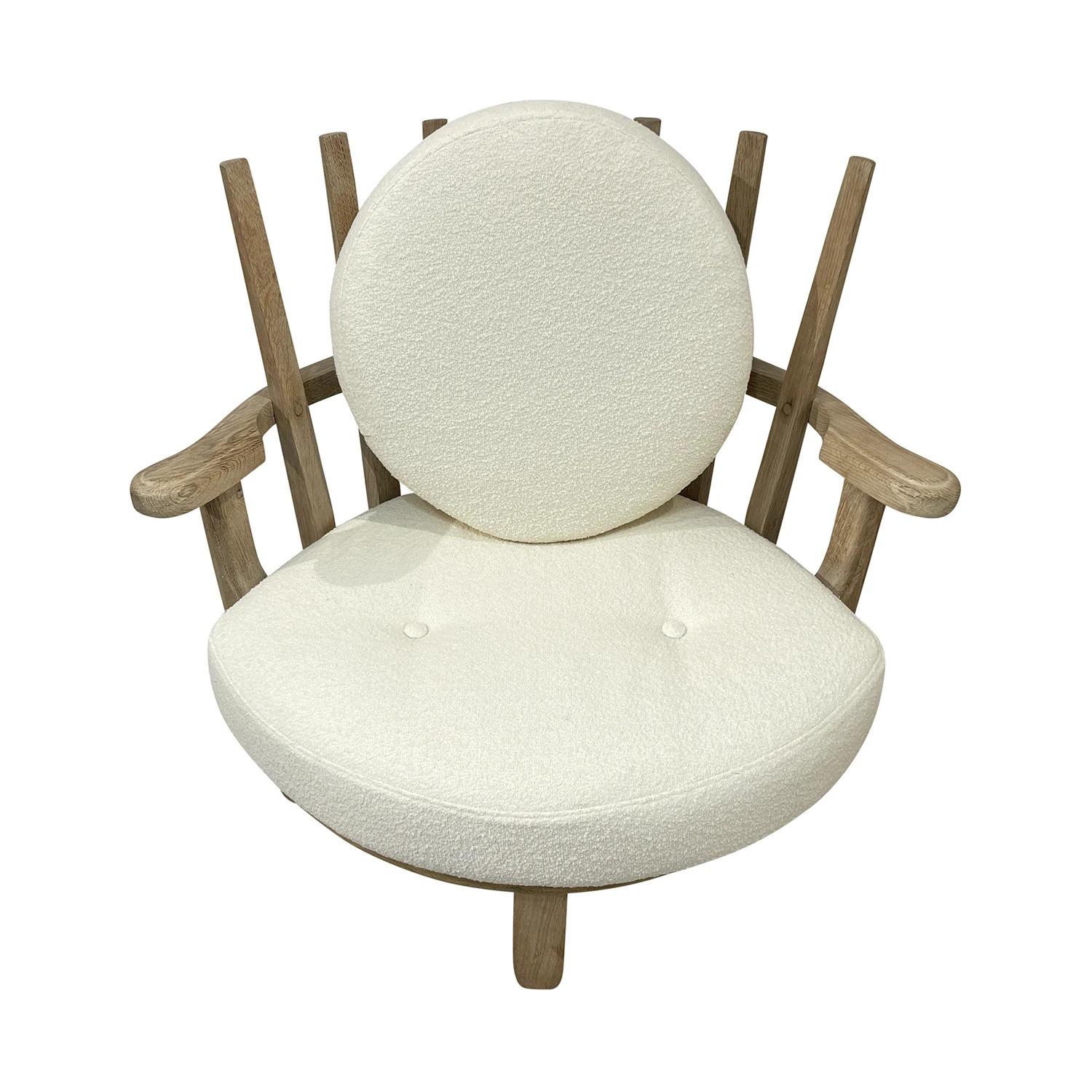 20th Century White French Pair of Bleached Oak Chairs by Guillerme et Chambron 5