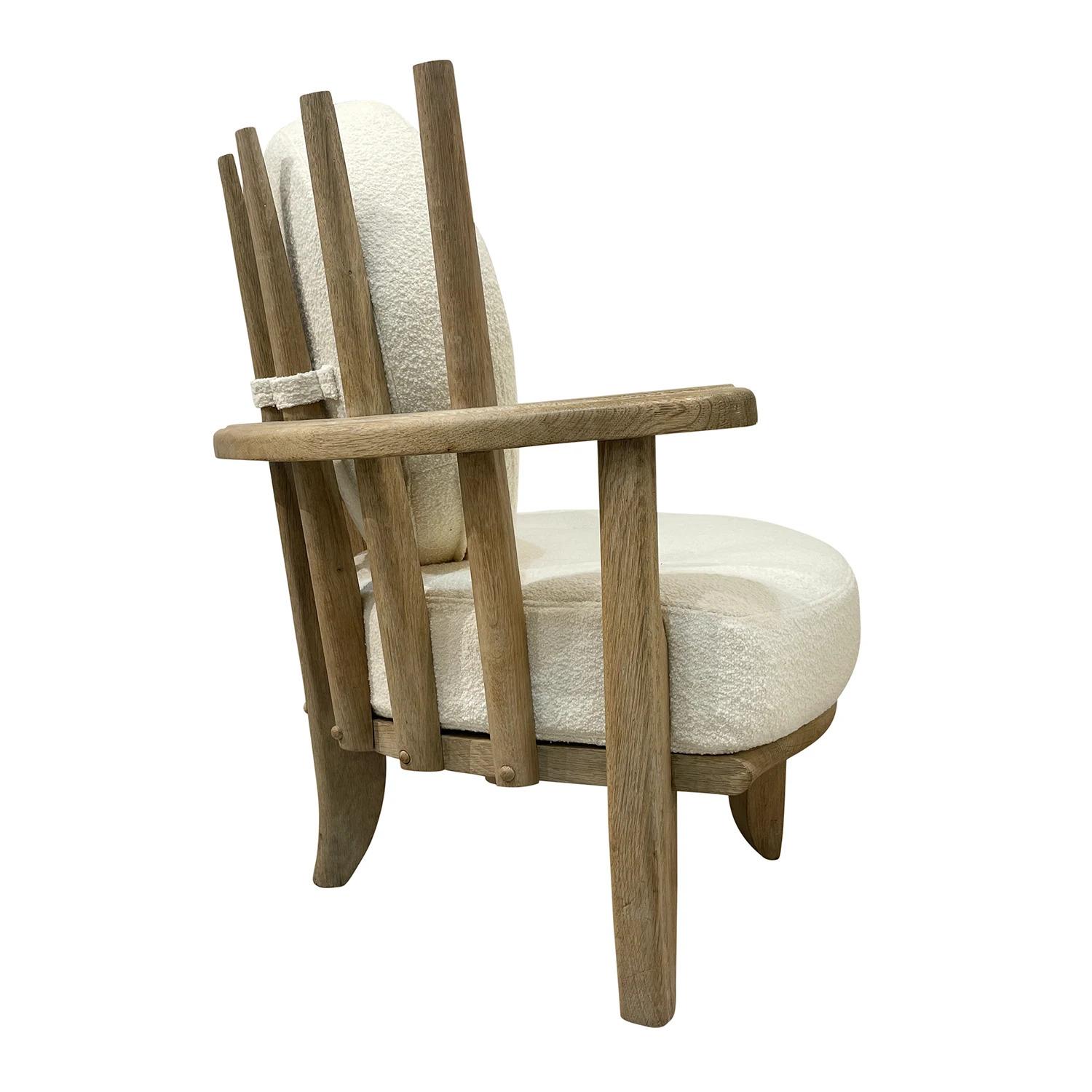 20th Century White French Pair of Bleached Oak Chairs by Guillerme et Chambron 6