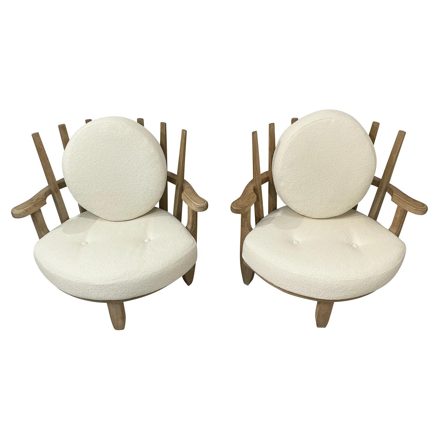20th Century White French Pair of Bleached Oak Chairs by Guillerme et Chambron In Good Condition In West Palm Beach, FL