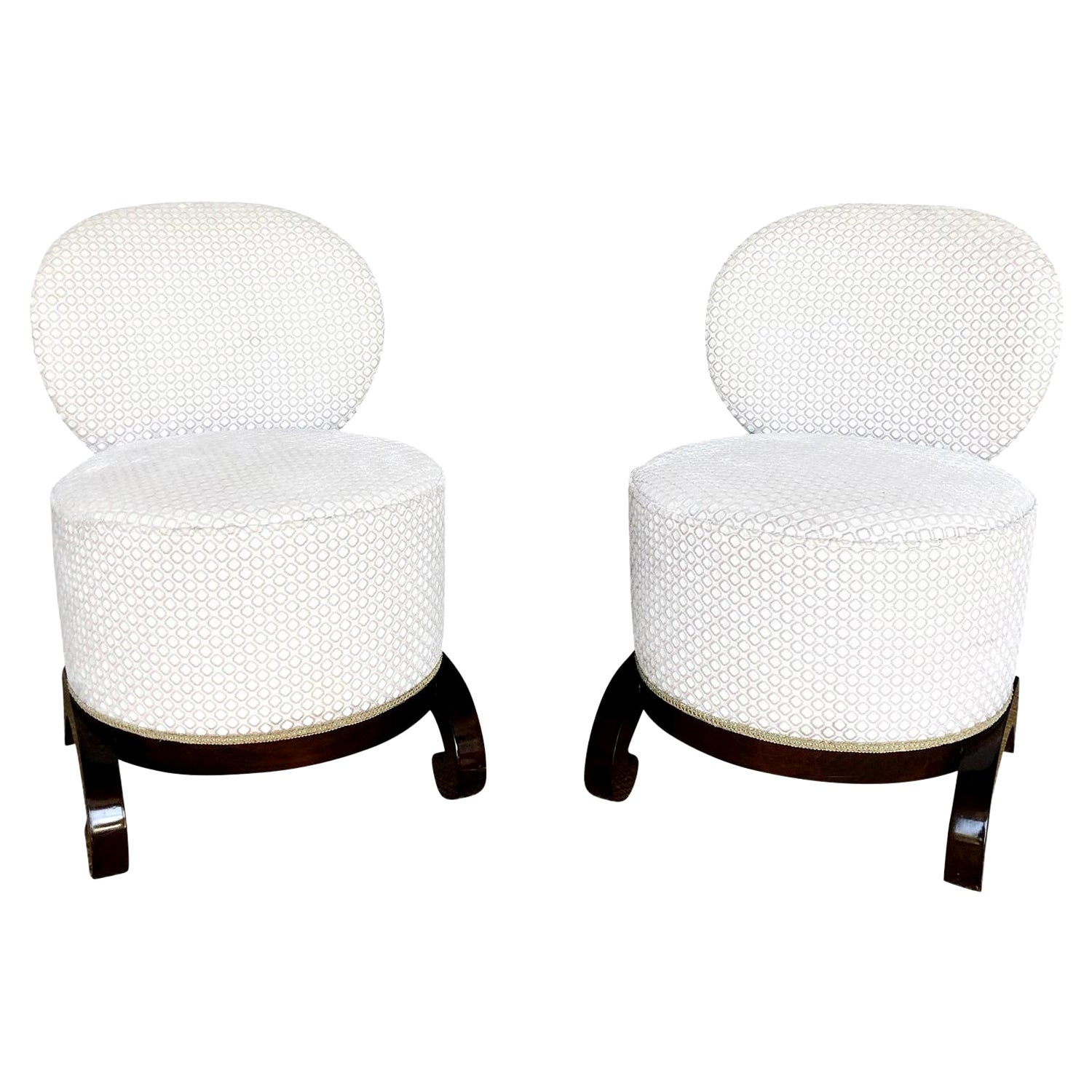 20th Century White French Pair of Vintage Art Deco Mahogany Dresser, Side Chairs