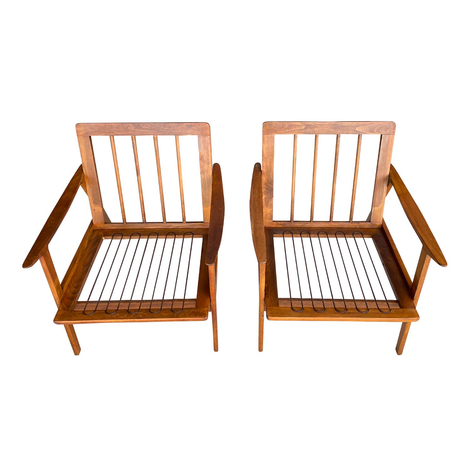 20th Century Danish Vintage Modern Pair of Open Teak Chairs by Kai Kristiansen For Sale 8