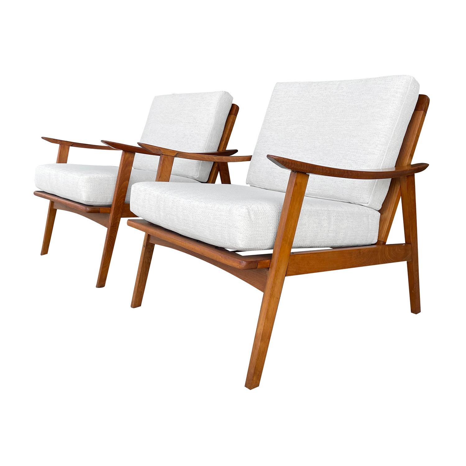 Fabric 20th Century Danish Vintage Modern Pair of Open Teak Chairs by Kai Kristiansen For Sale