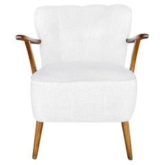 20th Century White-Grey Danish Single Beechwood Armchair, Art Deco Side Chair