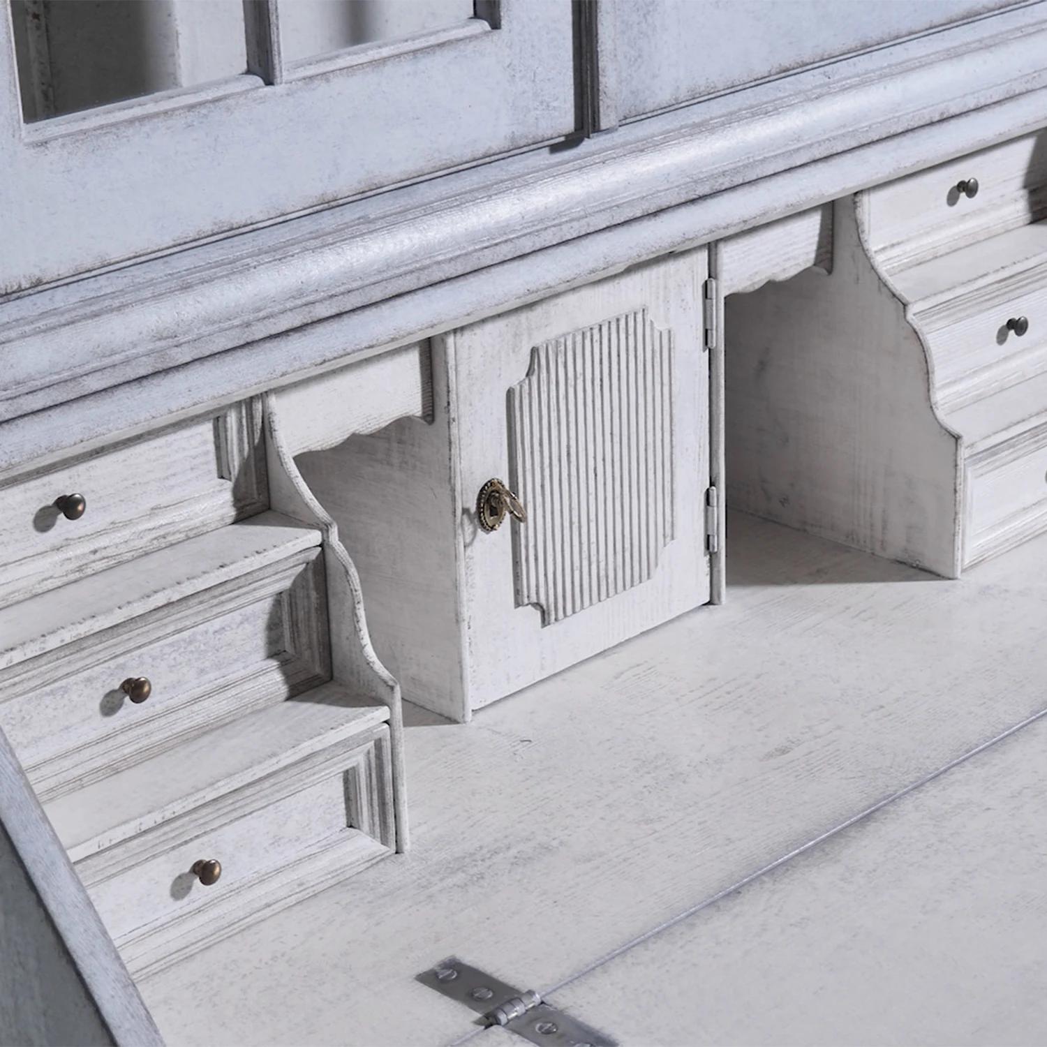 Verre Bureau en bois de pin blanc-gris de style gustavien en deux parties, secrétaire, XXe siècle en vente