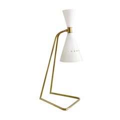 20th Century White Italian Brass Table, Desk Lamp in the Style of Stilnovo