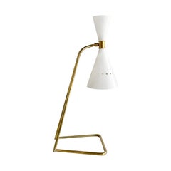 20th Century White Italian Brass Table, Desk Lamp in the Style of Stilnovo