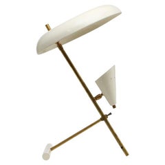 20th Century White Italian Brass Table Lamp, Desk Light in the Style of Stilnovo