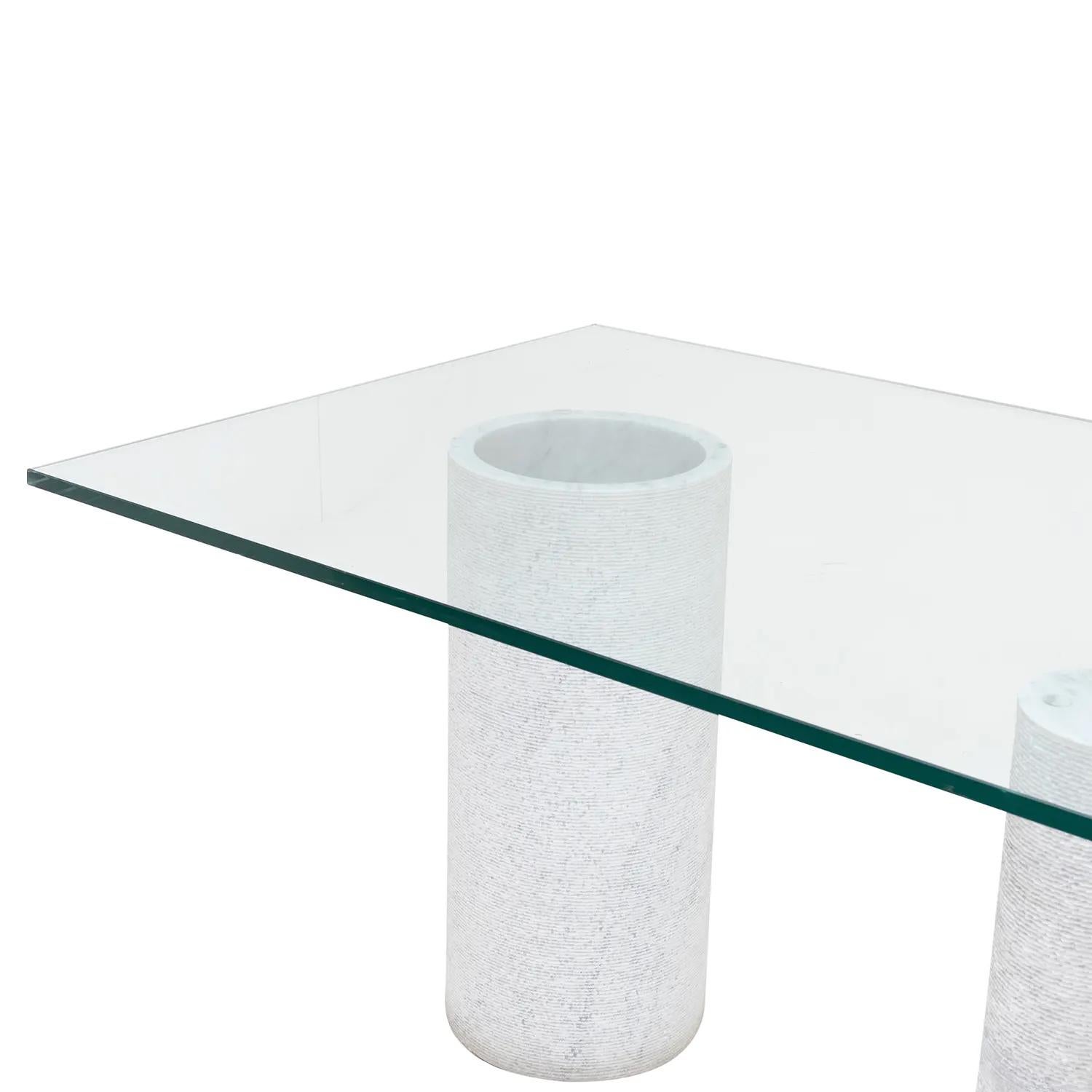 20th Century White Italian Marble, Glass Dining Room Table by Massimo Vignelli For Sale 6