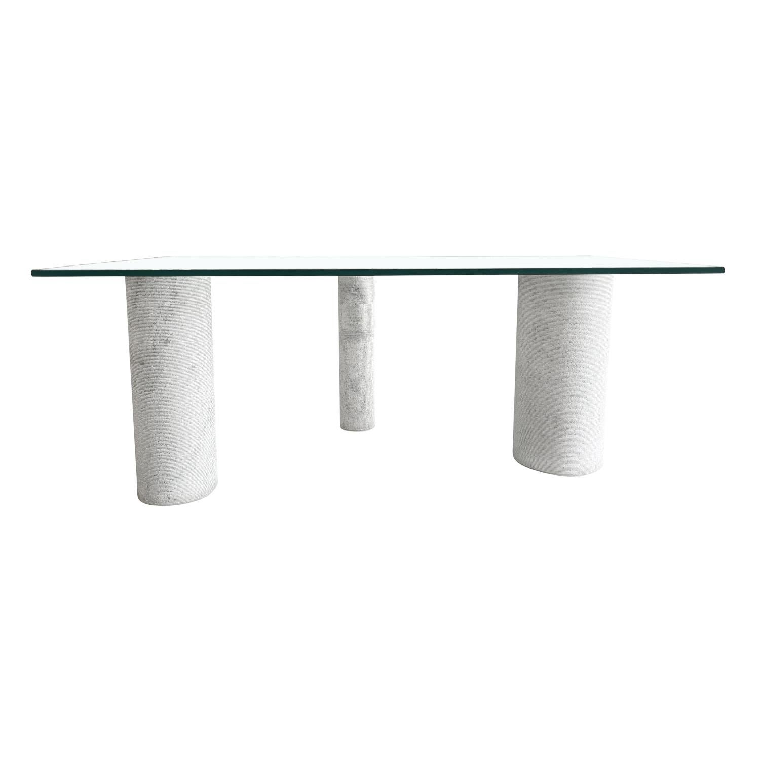Mid-Century Modern Table de salle à manger italienne du XXe siècle en marbre blanc et verre de Massimo Vignelli en vente