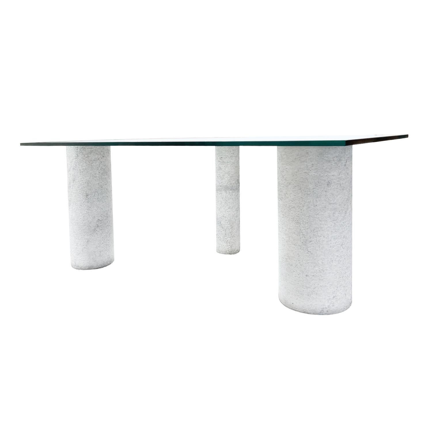 Fait main Table de salle à manger italienne du XXe siècle en marbre blanc et verre de Massimo Vignelli en vente