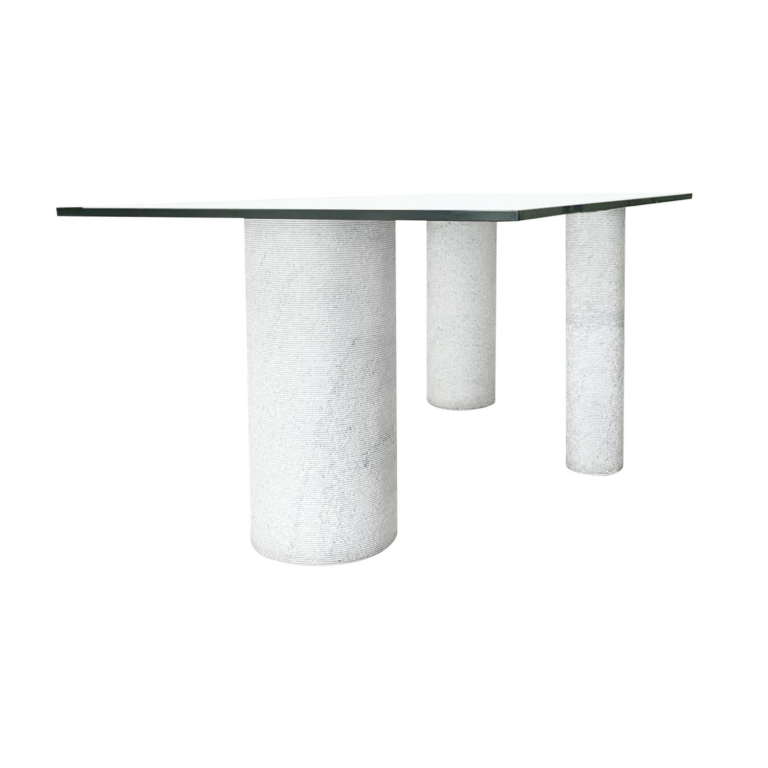 20th Century White Italian Marble, Glass Dining Room Table by Massimo Vignelli In Good Condition For Sale In West Palm Beach, FL