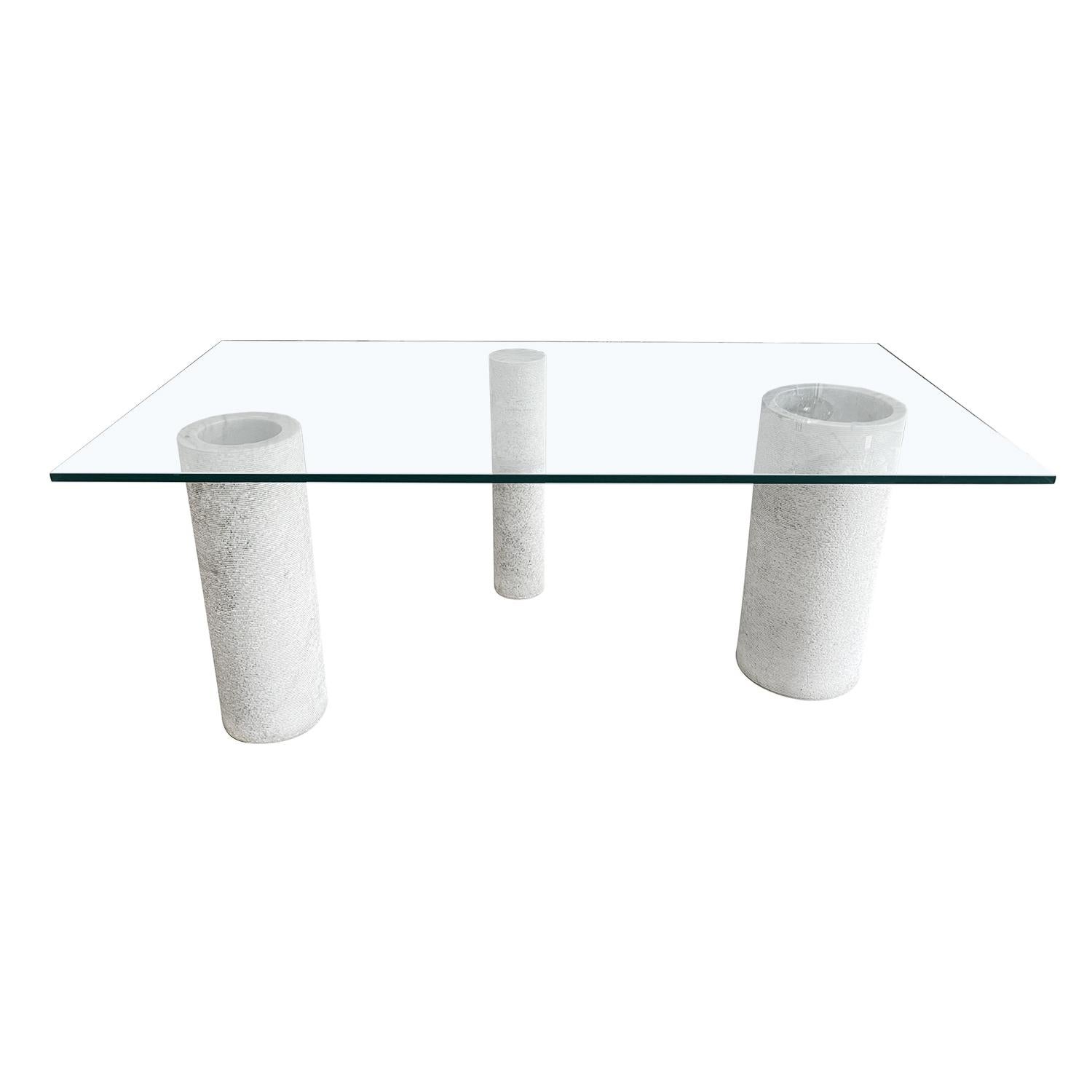 Verre Table de salle à manger italienne du XXe siècle en marbre blanc et verre de Massimo Vignelli en vente