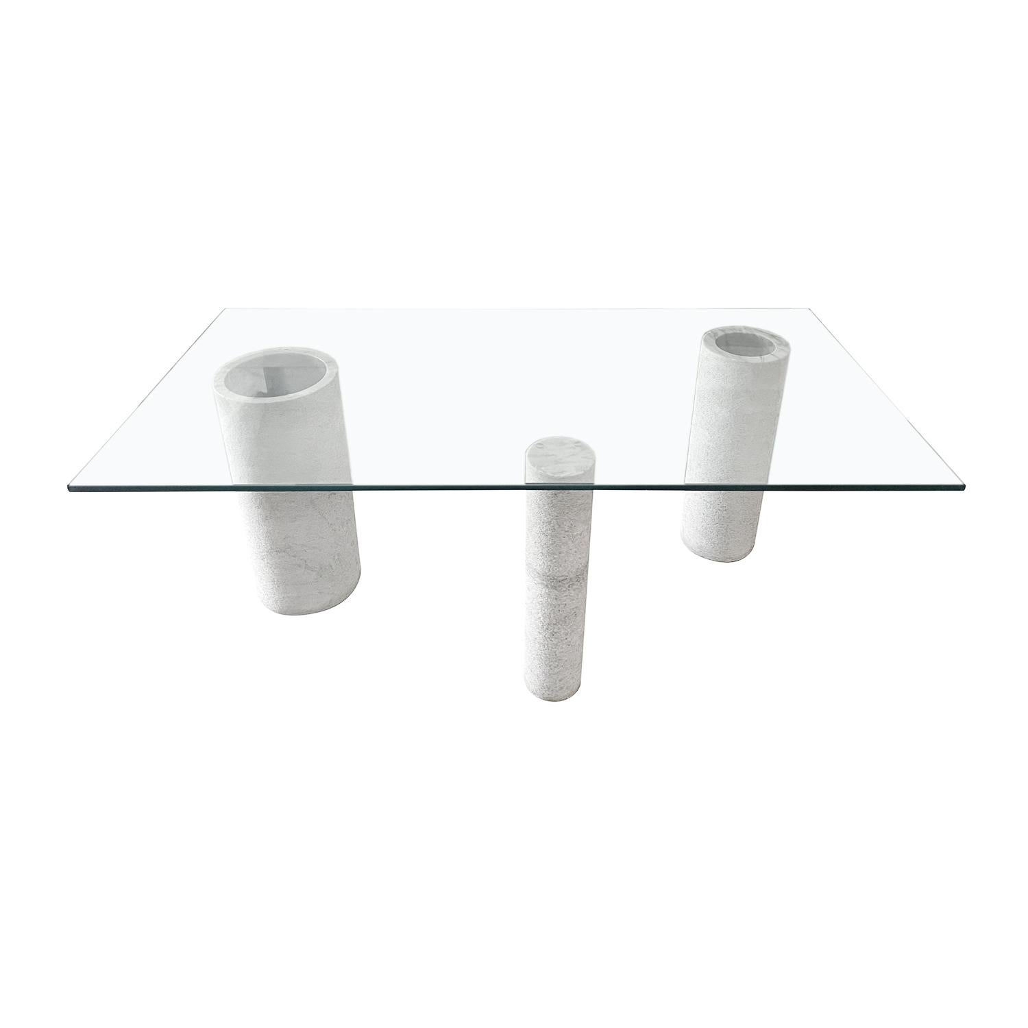 Table de salle à manger italienne du XXe siècle en marbre blanc et verre de Massimo Vignelli en vente 1