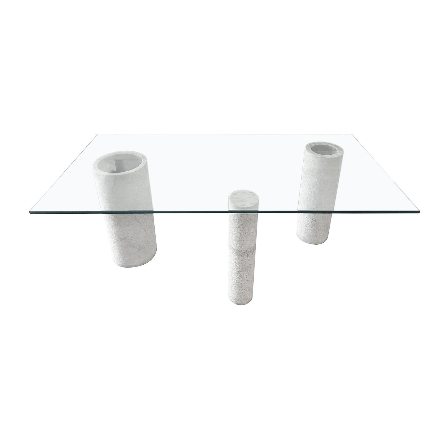 Mesa de comedor italiana del siglo XX de mármol blanco y cristal, de Massimo Vignelli en venta 1