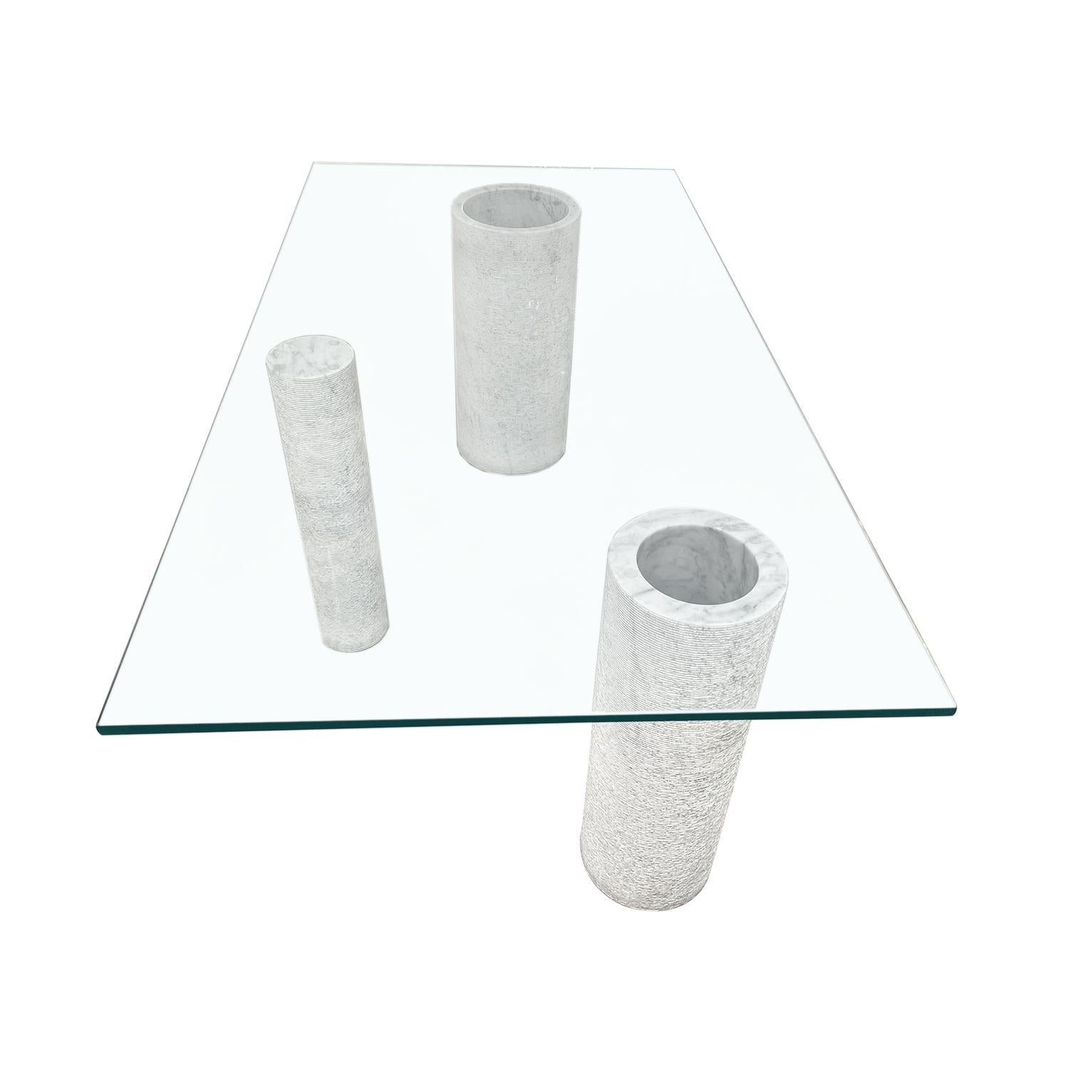 20th Century White Italian Marble, Glass Dining Room Table by Massimo Vignelli For Sale 4