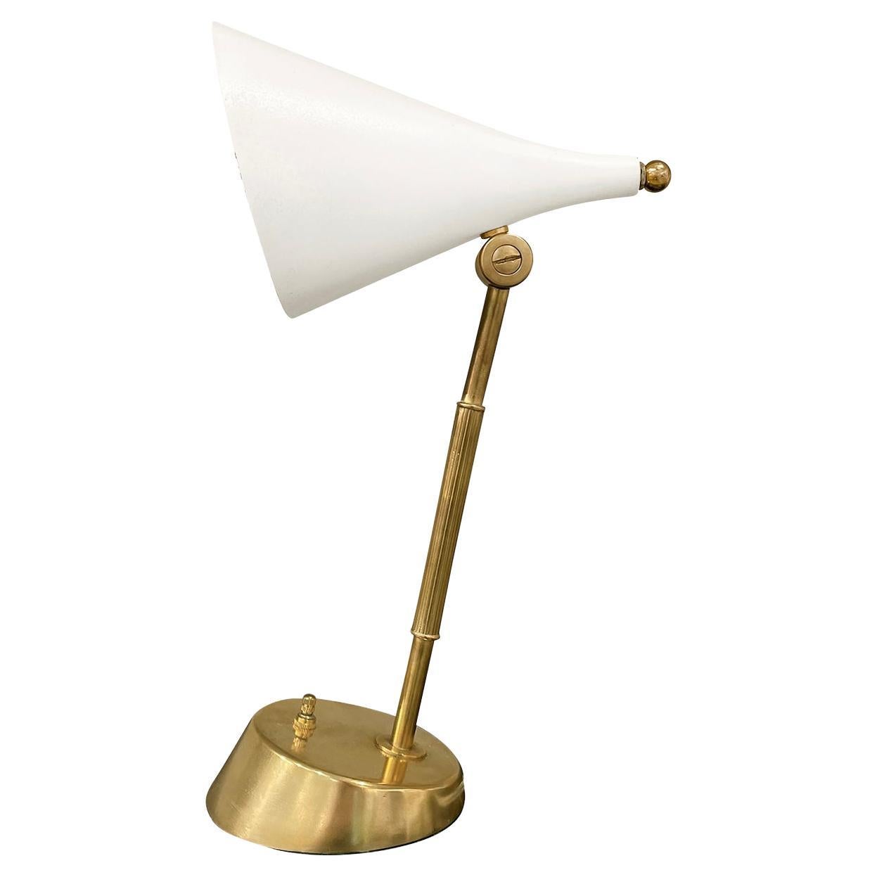 20th Century Italian Metal, Brass Desk Lamp - Vintage Lacquered Aluminum Light For Sale