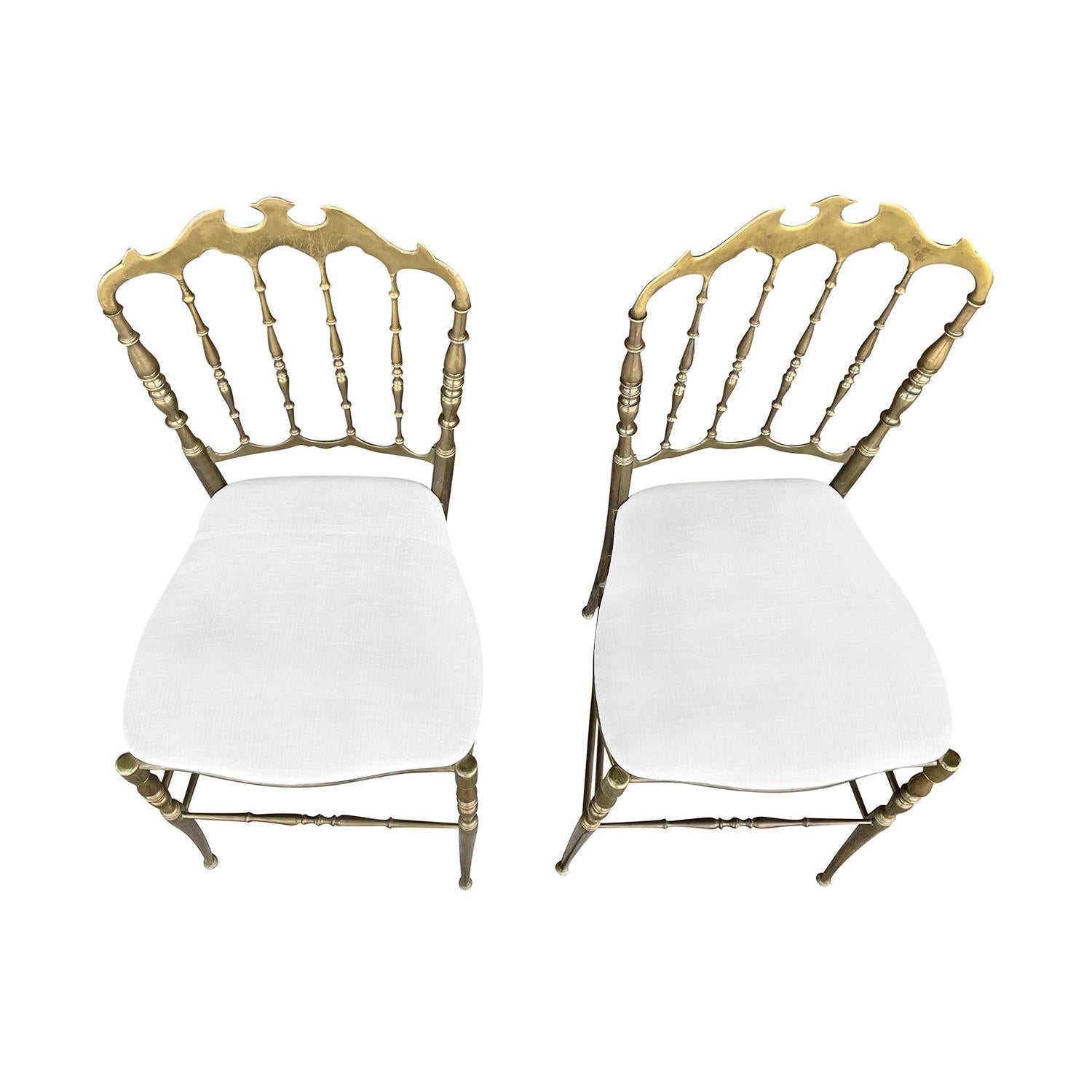 Metal 20th Century White Italian Set of Six Modernist Brass Dining Chairs by Chiavari For Sale