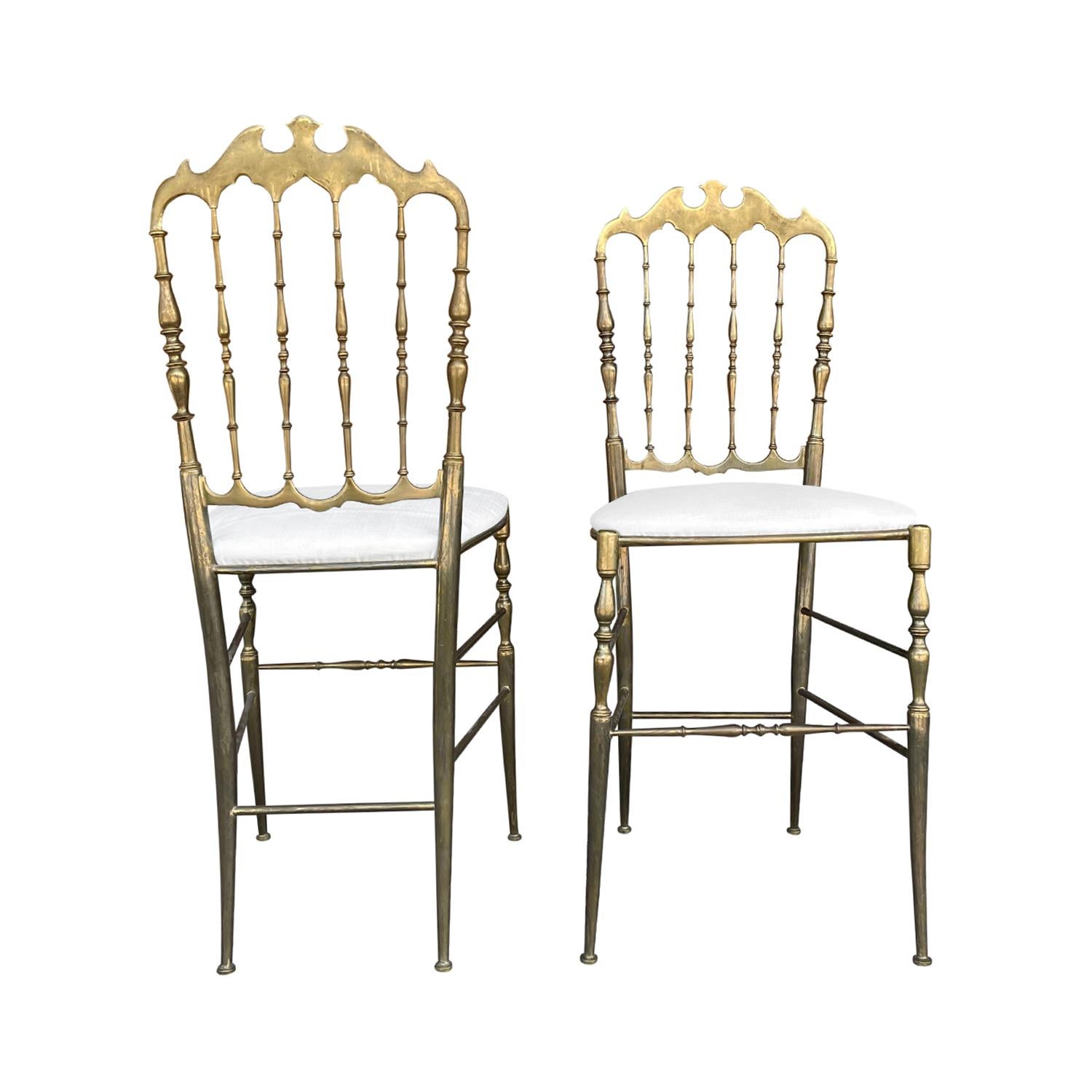 20th Century White Italian Set of Six Modernist Brass Dining Chairs by Chiavari For Sale 3