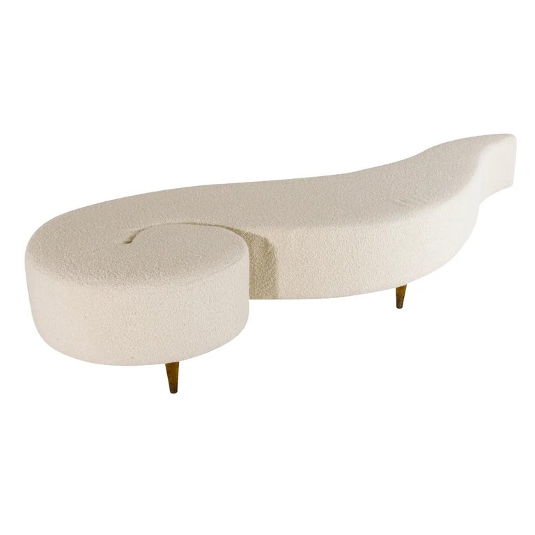 Mid-Century Modern 20th Century White Italian Walnut Settee, Vintage Volute-Shaped Sofa Bench For Sale