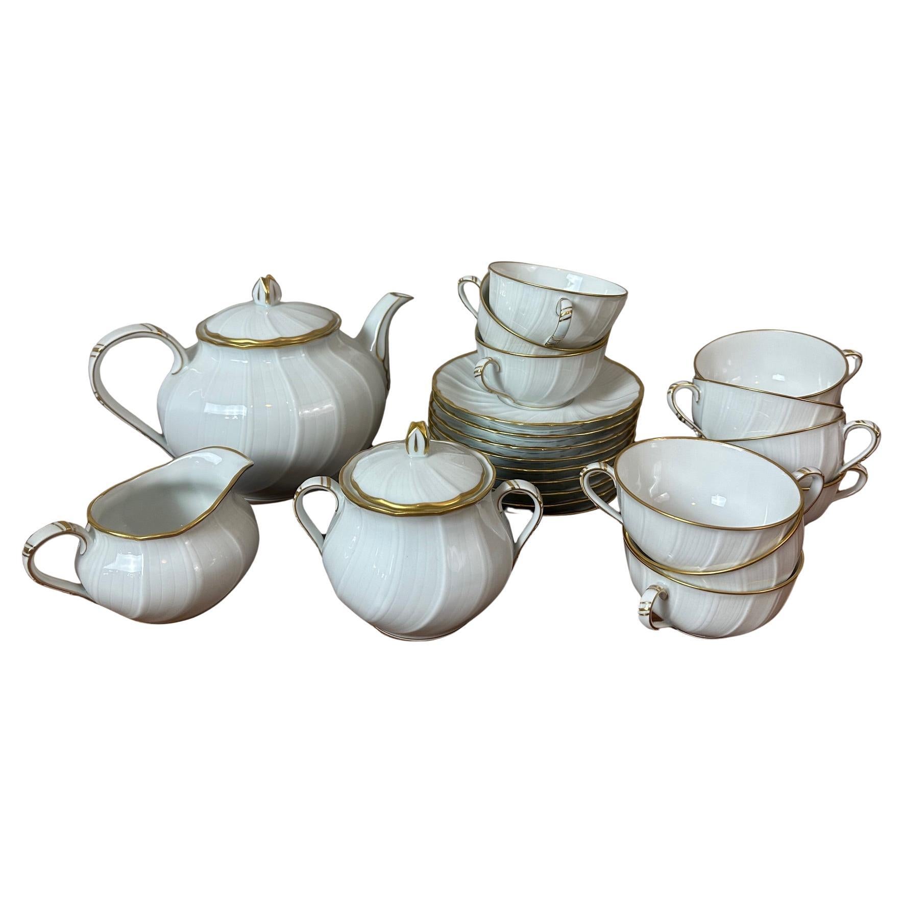 20th century White Limoges Porcelain Tea set by Bernardaud, 1930s For Sale