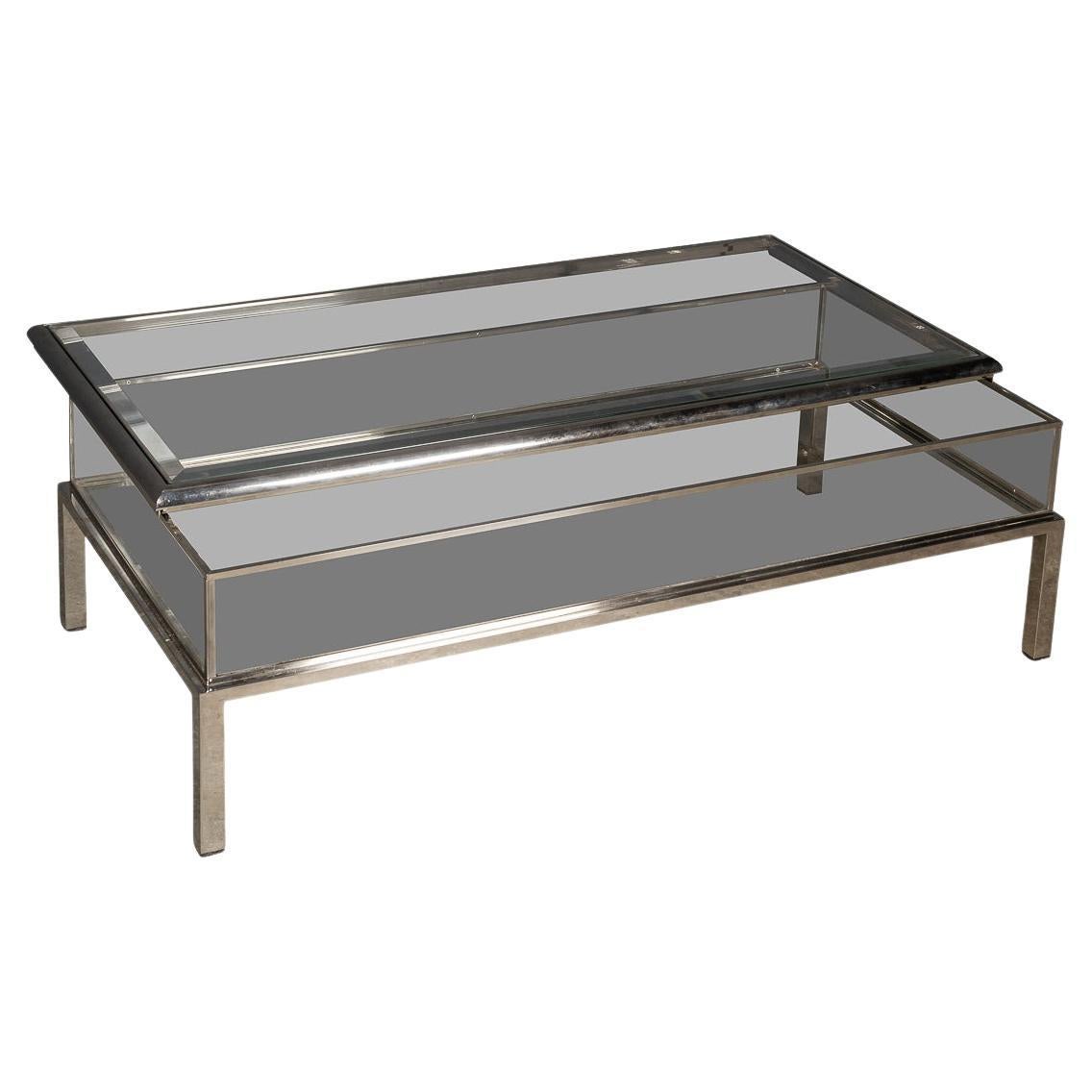 20th Century White Metal & Glass Vitrine Coffee Table, c.1970 For Sale