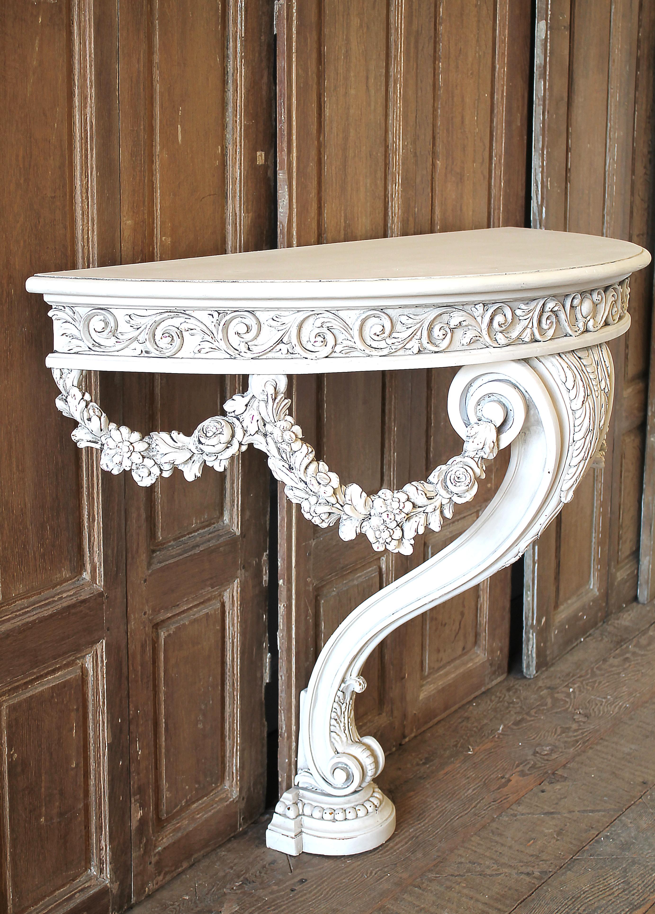 20th Century White Painted Rose Swag Console Table 5