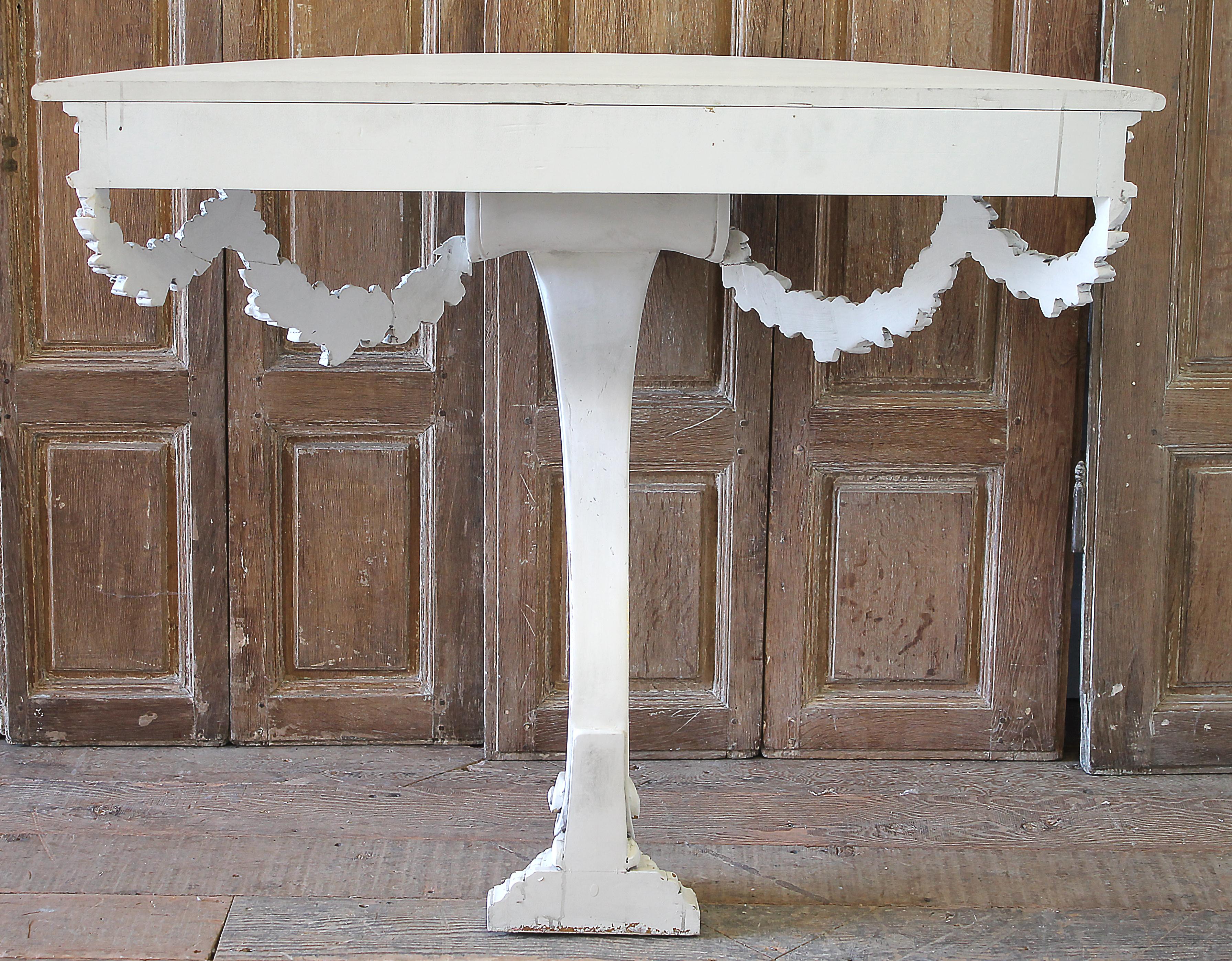 20th Century White Painted Rose Swag Console Table 8