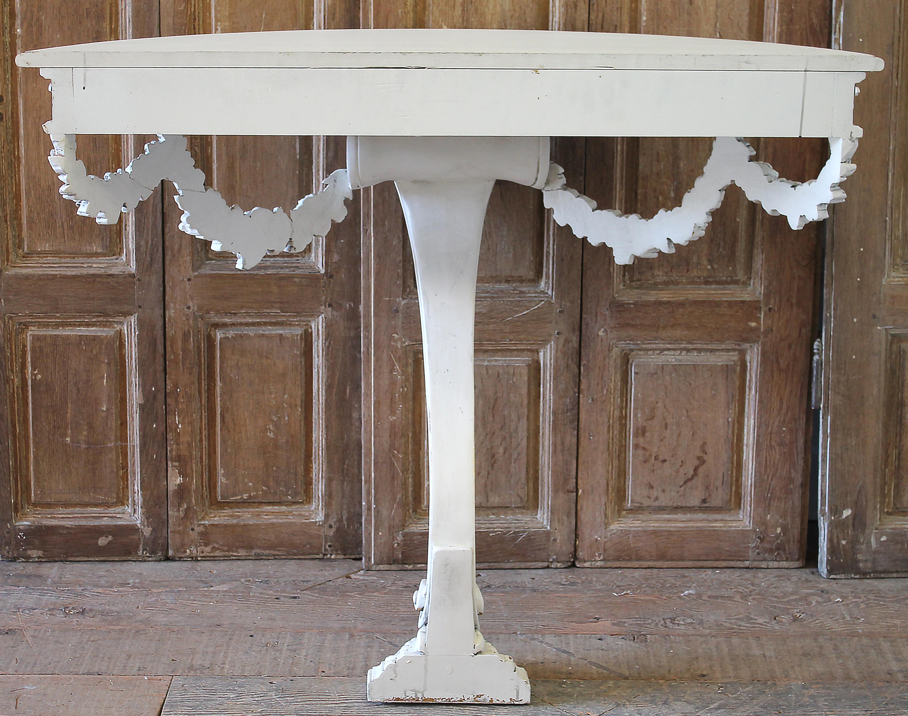 20th Century White Painted Rose Swag Console Table 9