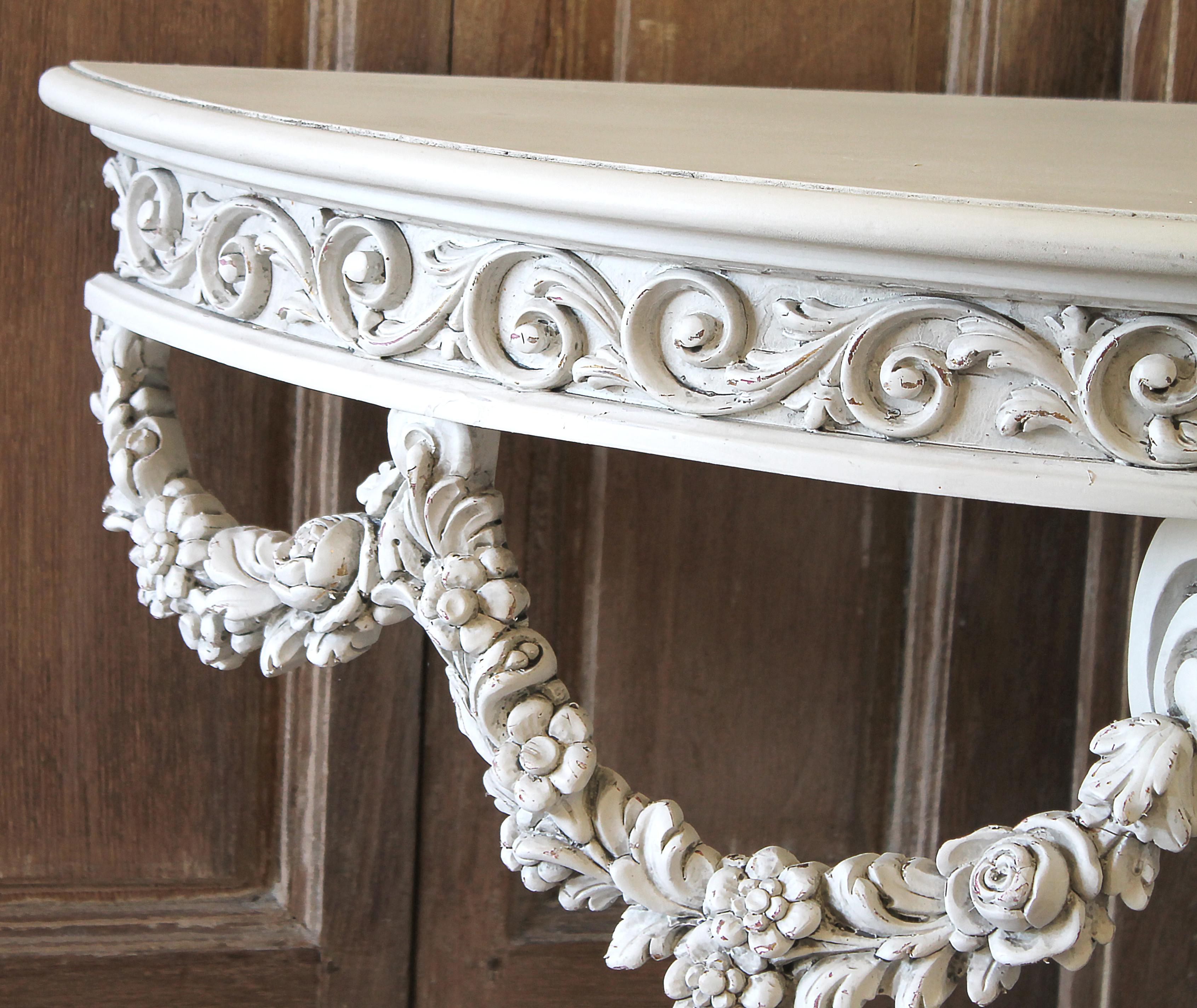 20th Century White Painted Rose Swag Console Table 2