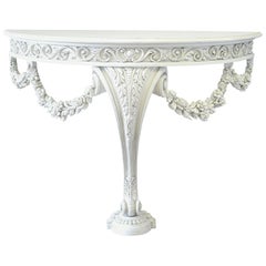 20th Century White Painted Rose Swag Console Table