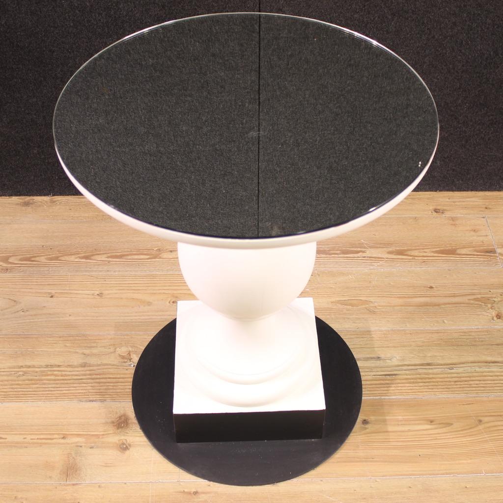 Late 20th Century 20th Century White Painted Wood Mirror Top Italian Side Table, 1970 For Sale