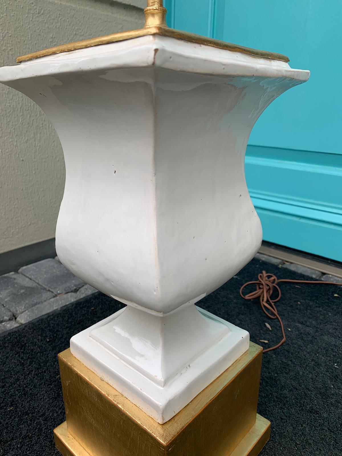 20th Century White Porcelain Lamp on Custom Gilt Base For Sale 4