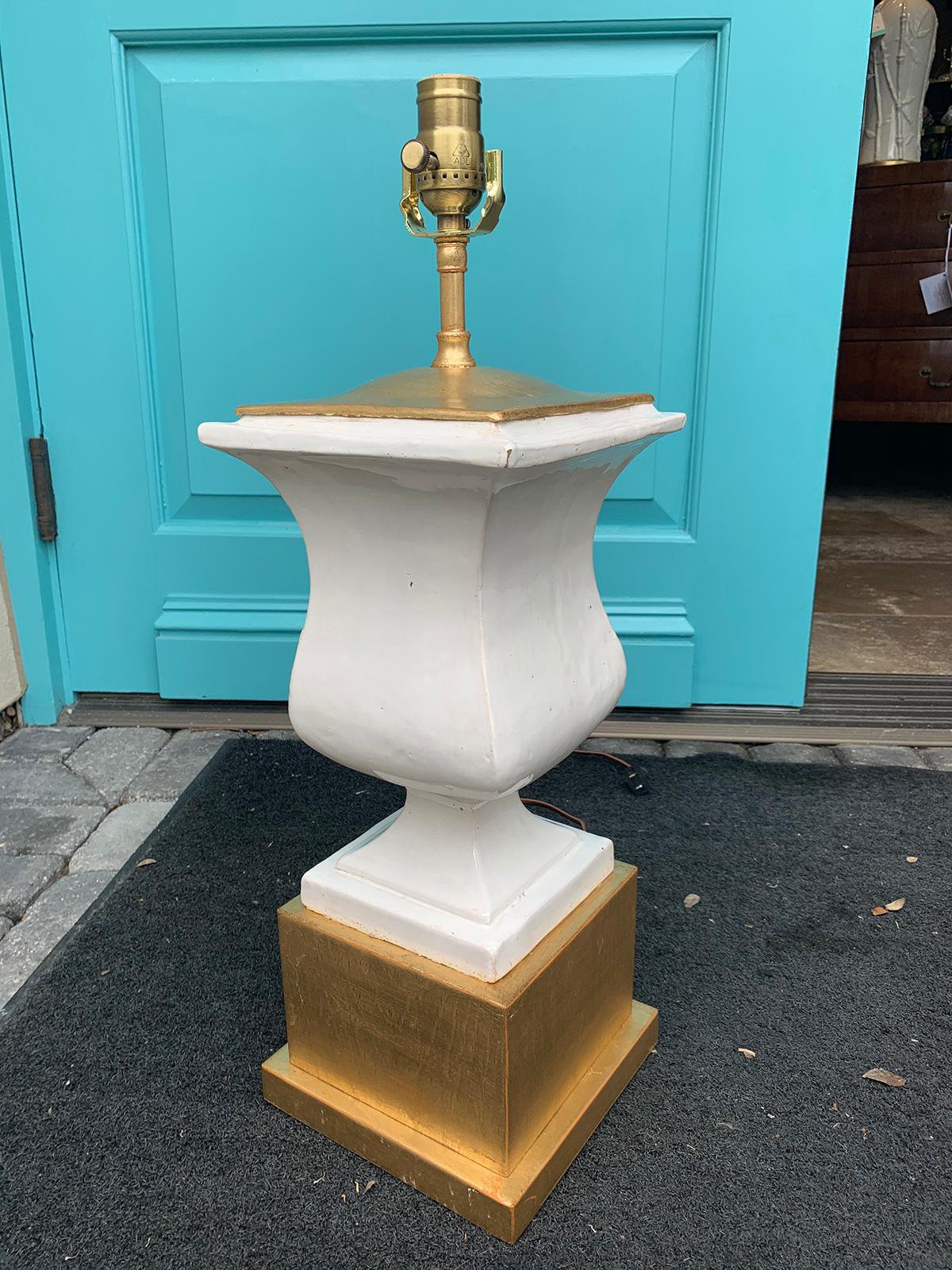 20th Century White Porcelain Lamp on Custom Gilt Base For Sale 5