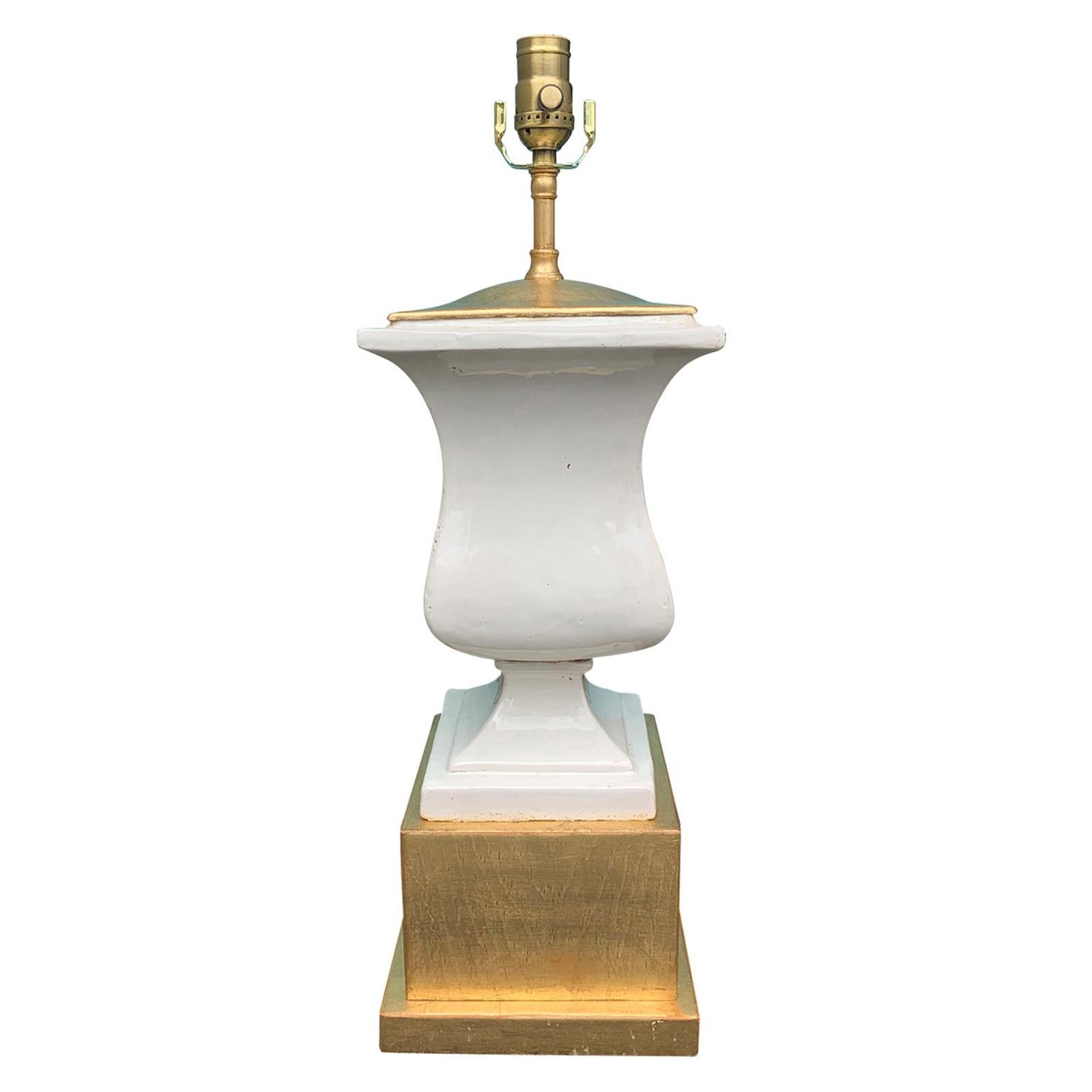 20th Century White Porcelain Lamp on Custom Gilt Base