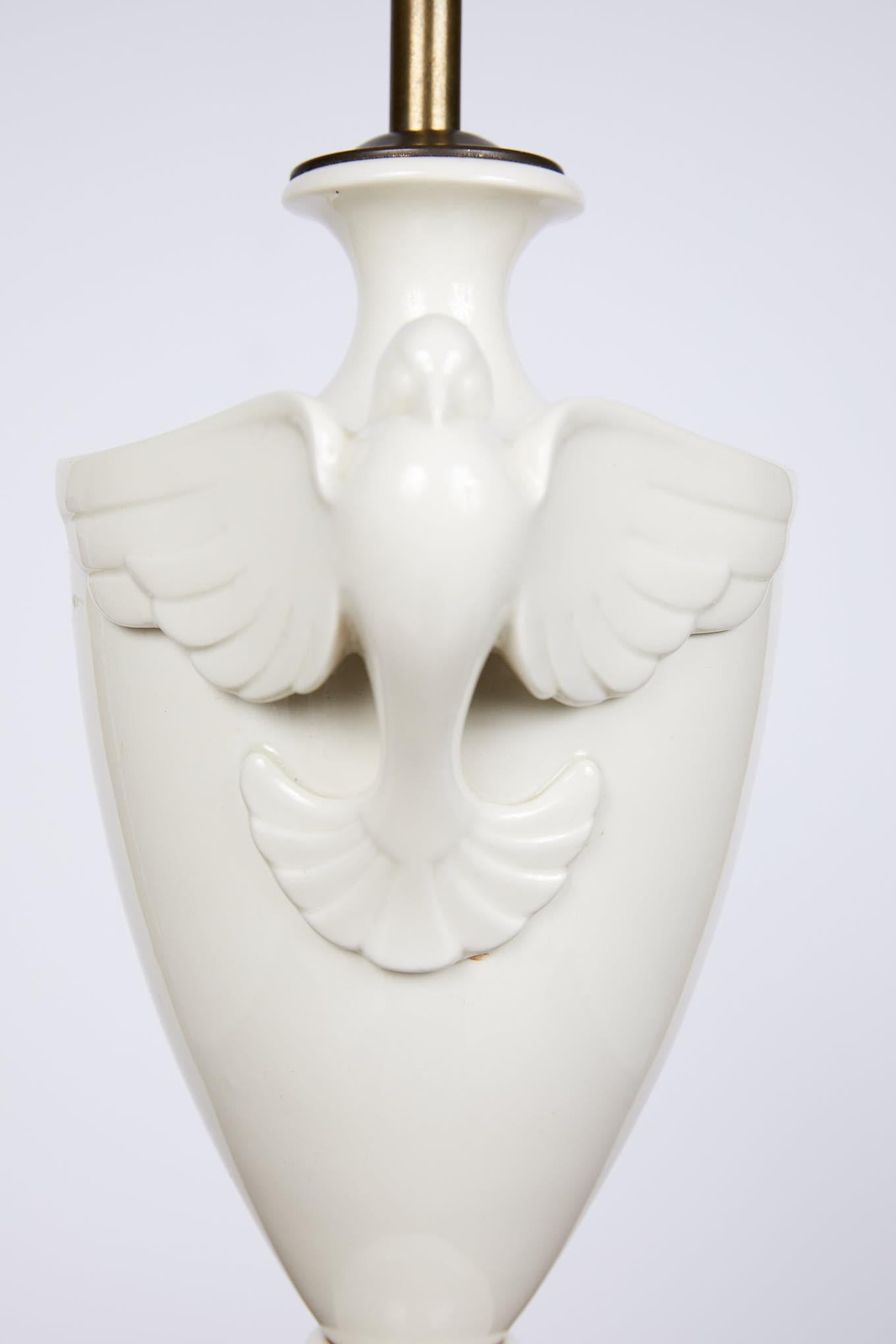 20th Century White Porcelain Urn Shaped Lamp with Dove Handles For Sale 7