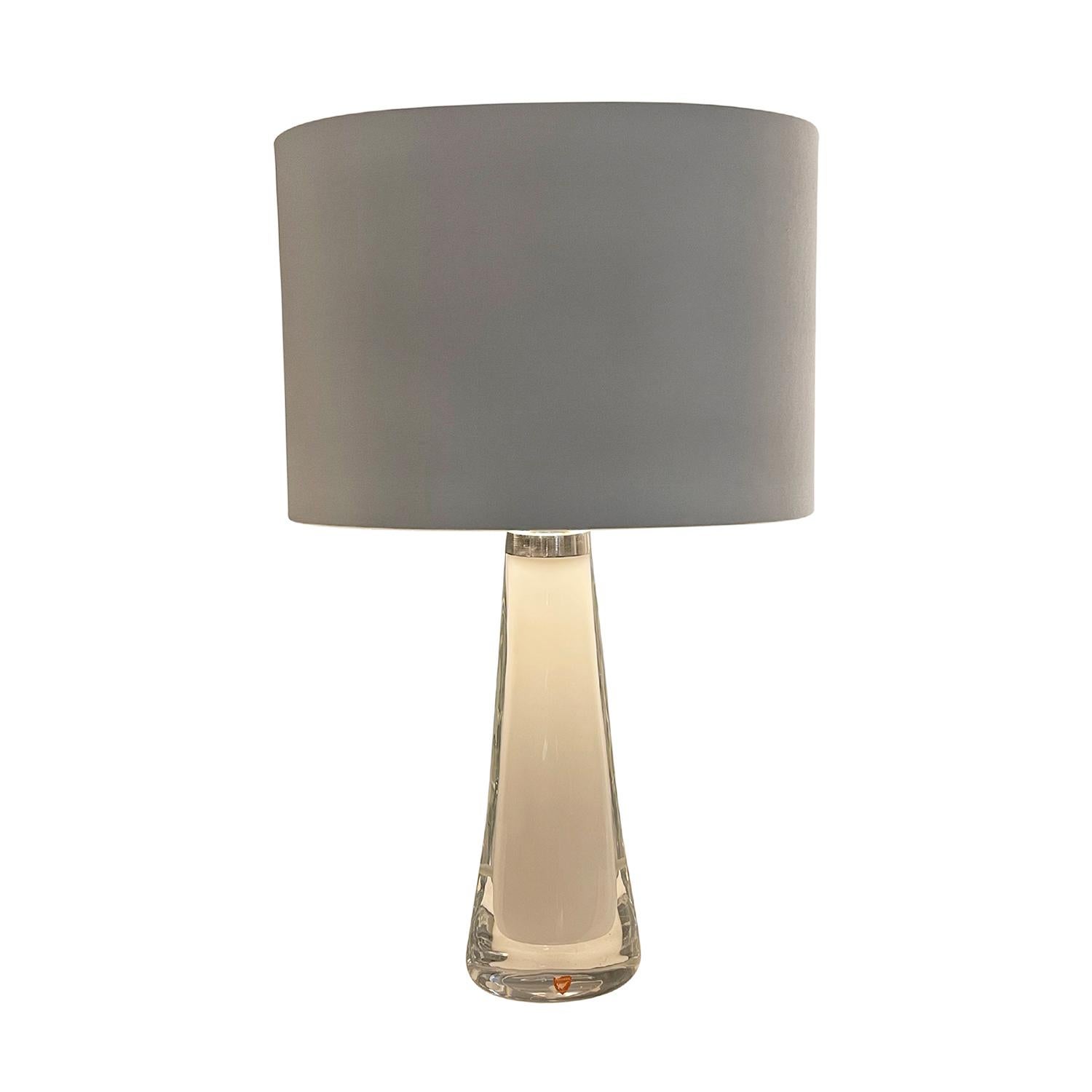 Hand-Crafted 20th Century White Swedish Orrefors Table Lamp, Desk Light by Carl Fagerlund