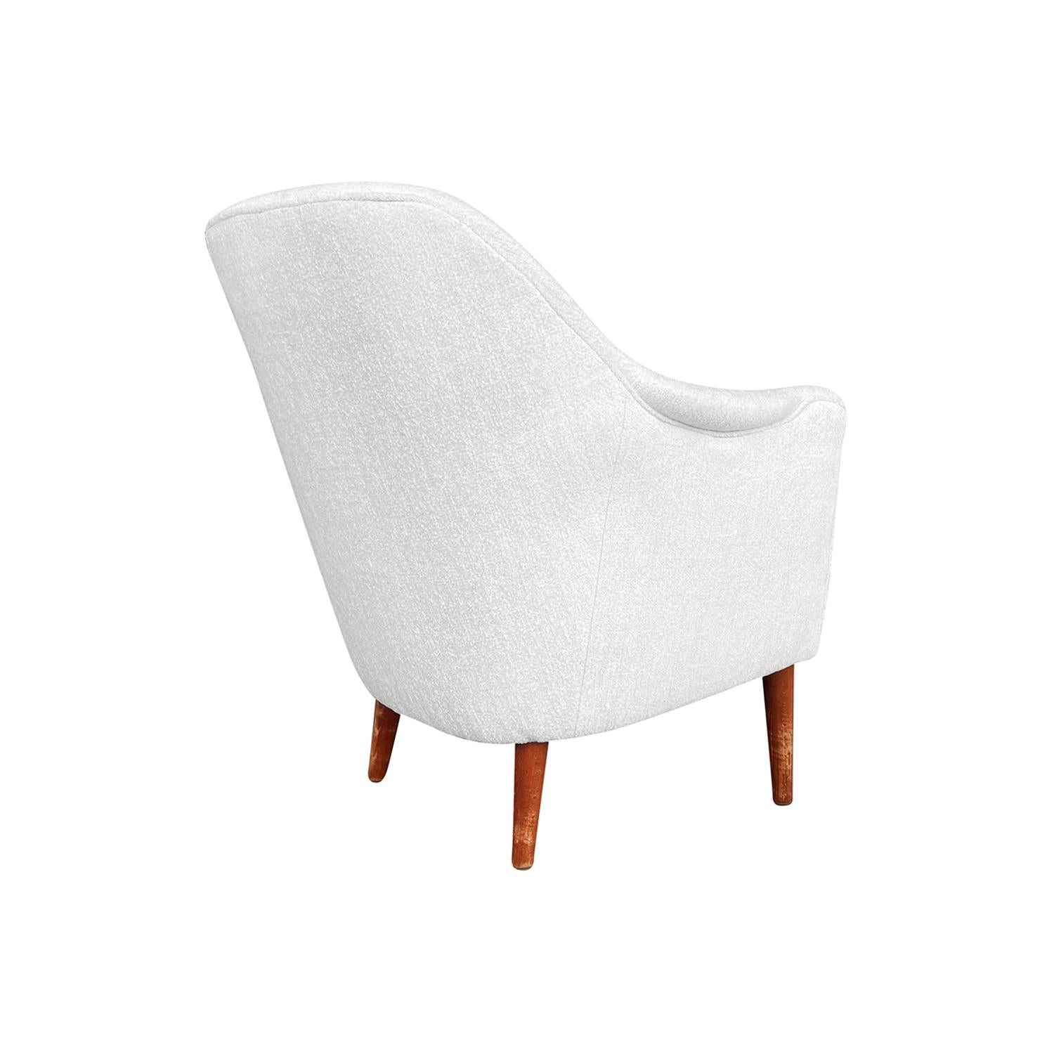 Hand-Carved 20th Century White Swedish Samspel Easy Chair, Birch Armchair by Carl Malmsten For Sale