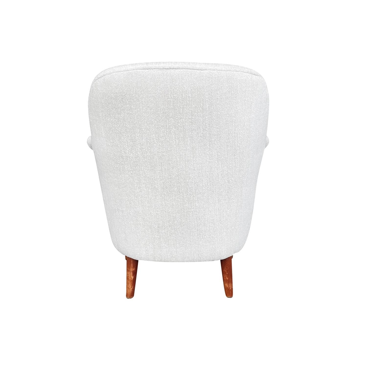 20th Century White Swedish Samspel Easy Chair, Birch Armchair by Carl Malmsten In Good Condition For Sale In West Palm Beach, FL
