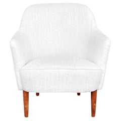 20th Century White Swedish Samspel Easy Chair, Birch Armchair by Carl Malmsten