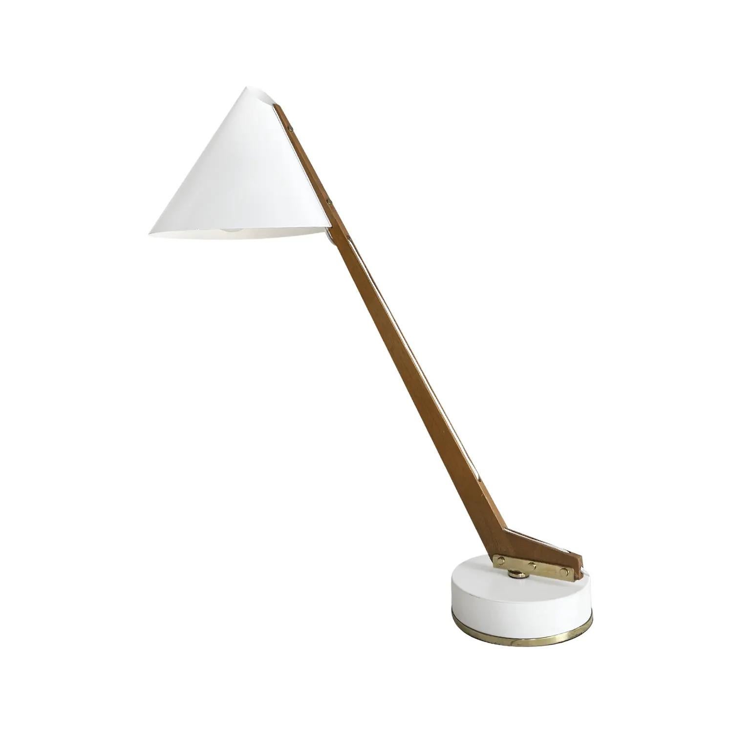 Mid-Century Modern 20th Century White Swedish Teak Markaryd Desk Lamp, Light by Hans-Agne Jakobsson For Sale