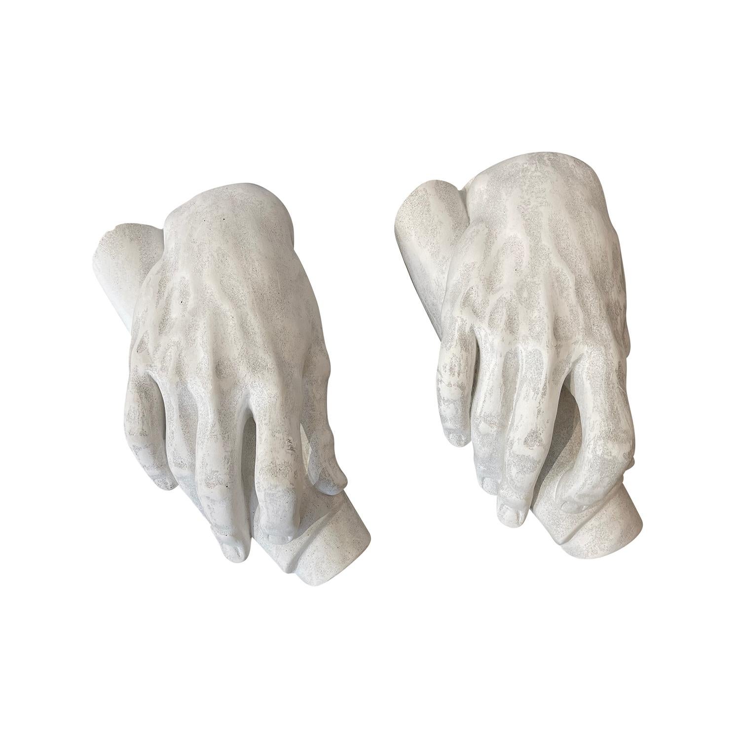 Hand-Crafted 20th Century White Vintage Pair of French Plaster Table Décor, Hand of Mose