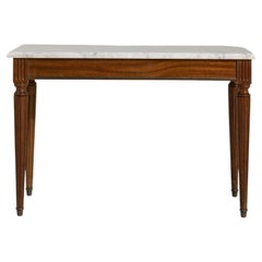 20th Century White Wood Louis XVI Style Coffee Table With Marble Top