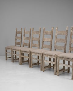 20th Century White Wood Set Of Six Oak Dining Chairs