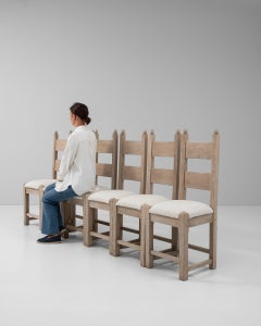 20th Century White Wood Set Of Six Oak Dining Chairs