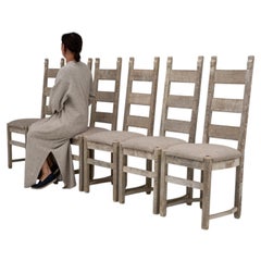 20th Century White Wood Set Of Six Oak Dining Chairs