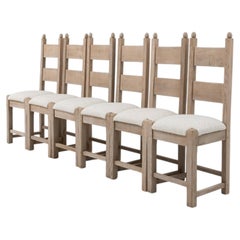 20th Century White Wood Set Of Six Oak Dining Chairs