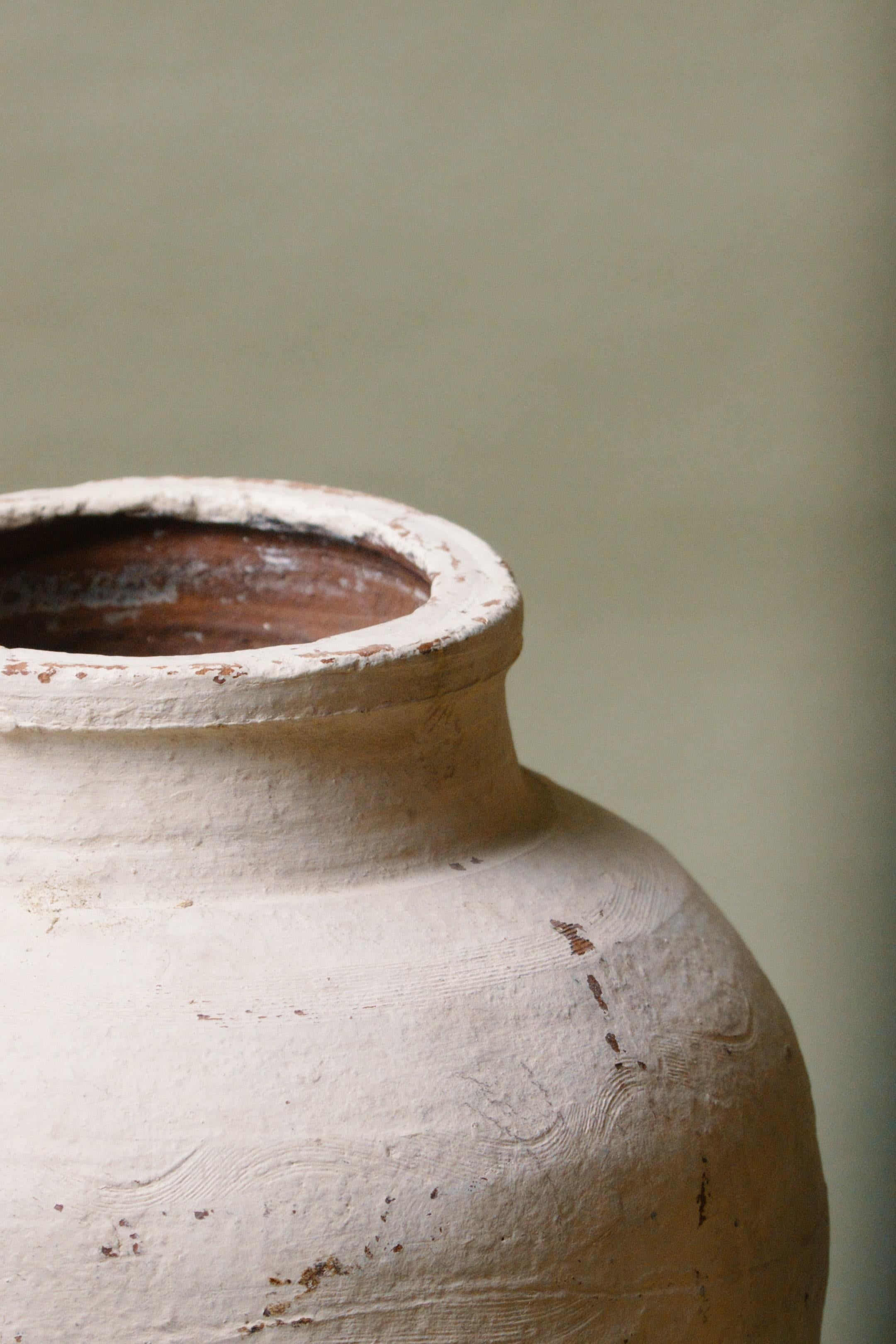 Clay 20th Century Whitewashed Anatolian Terracotta Jar For Sale
